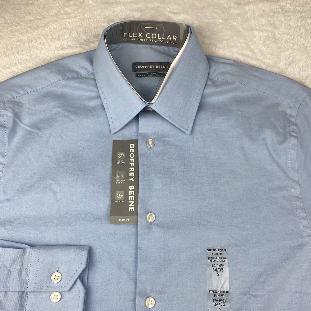 Geoffrey Beeene Dress Shirt Men's 14.5-34/35 Blue Slim Fit Stretch New w/Tags!